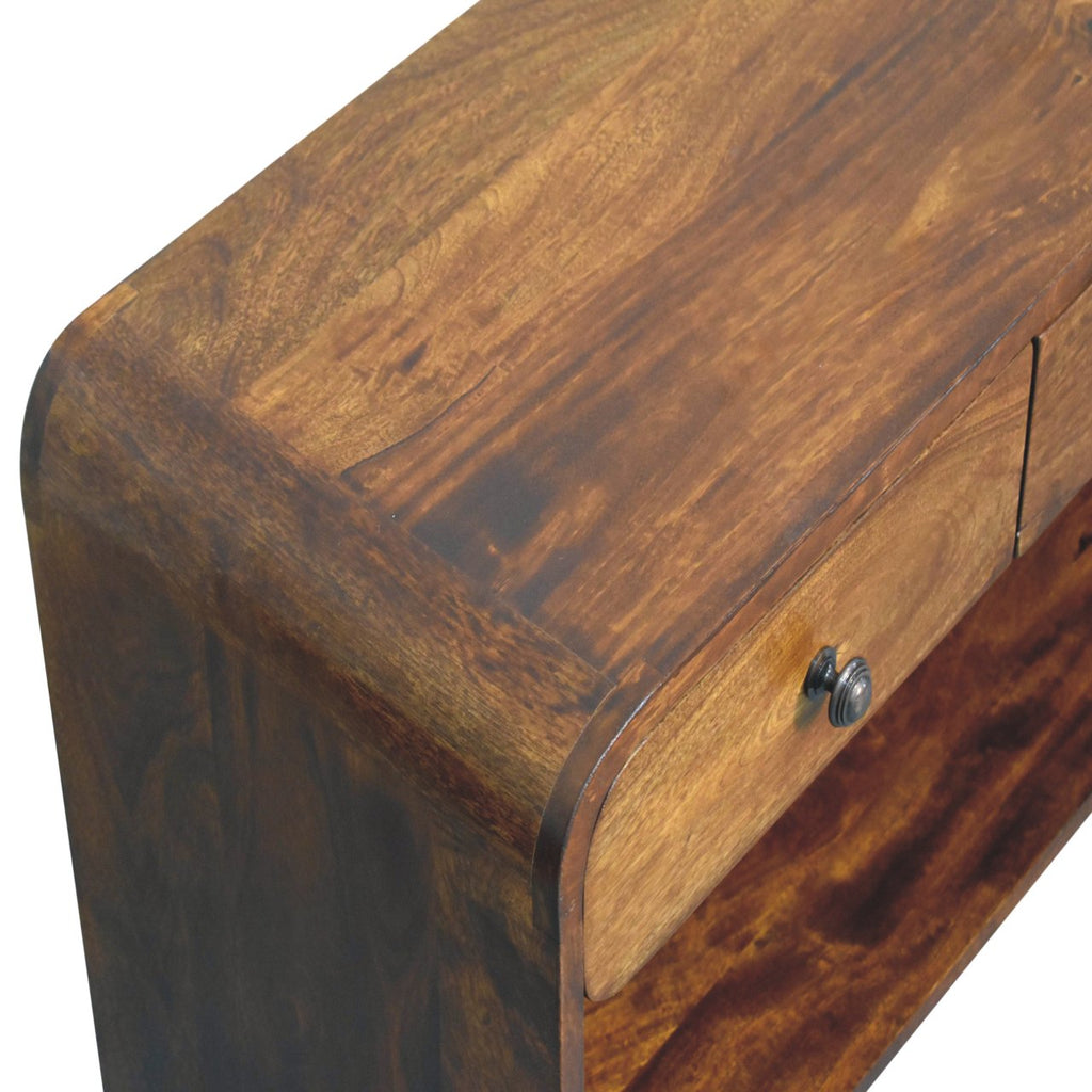 Solid Wood Aspen Slim Media Unit with 3 Drawers - Chestnut Finish