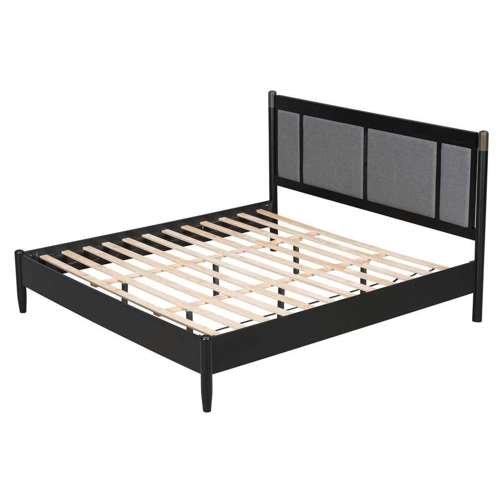 Solid Wood King Bed Frame with Heavy Duty Support - Black/Dark Grey or Grey/Light Grey