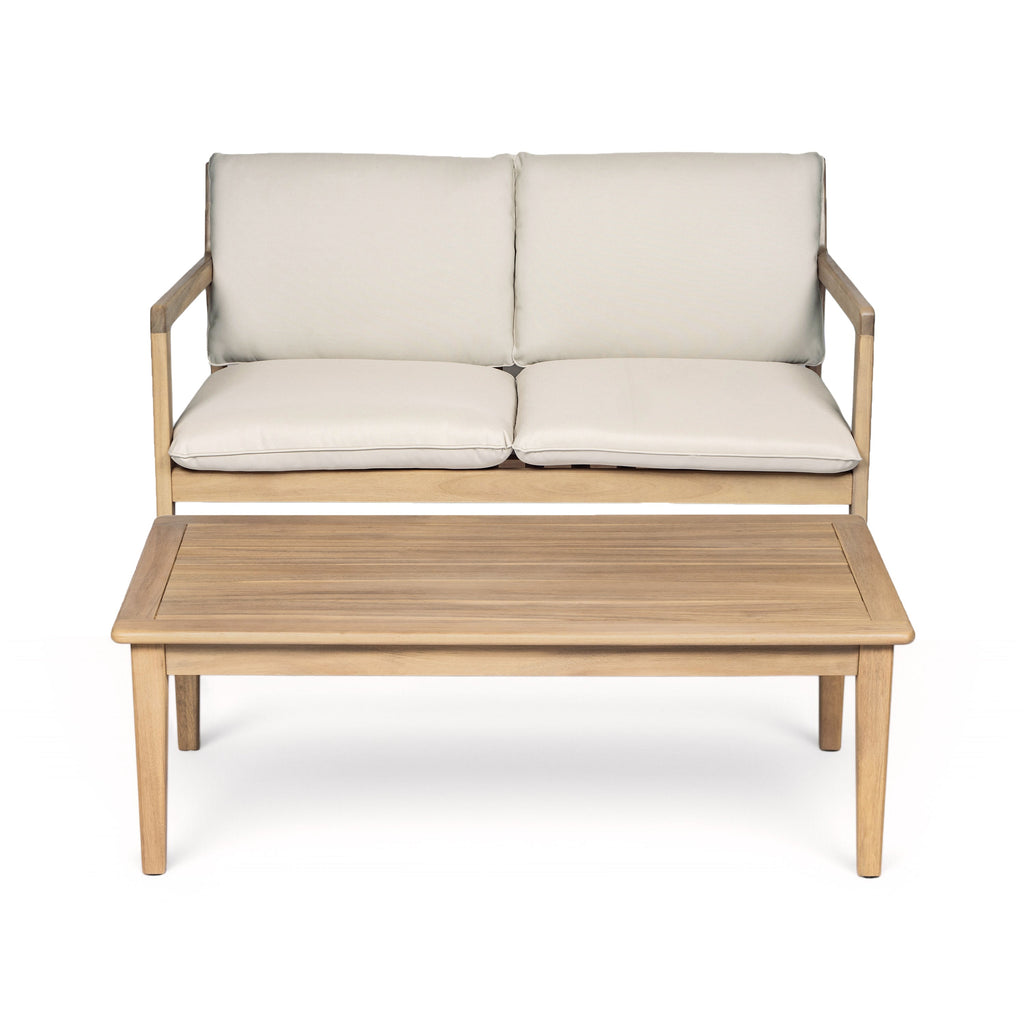 Outdoor Acacia Wood Loveseat with Coffee Table - Light Teak Frame