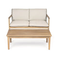 Outdoor Acacia Wood Loveseat with Coffee Table - Light Teak Frame
