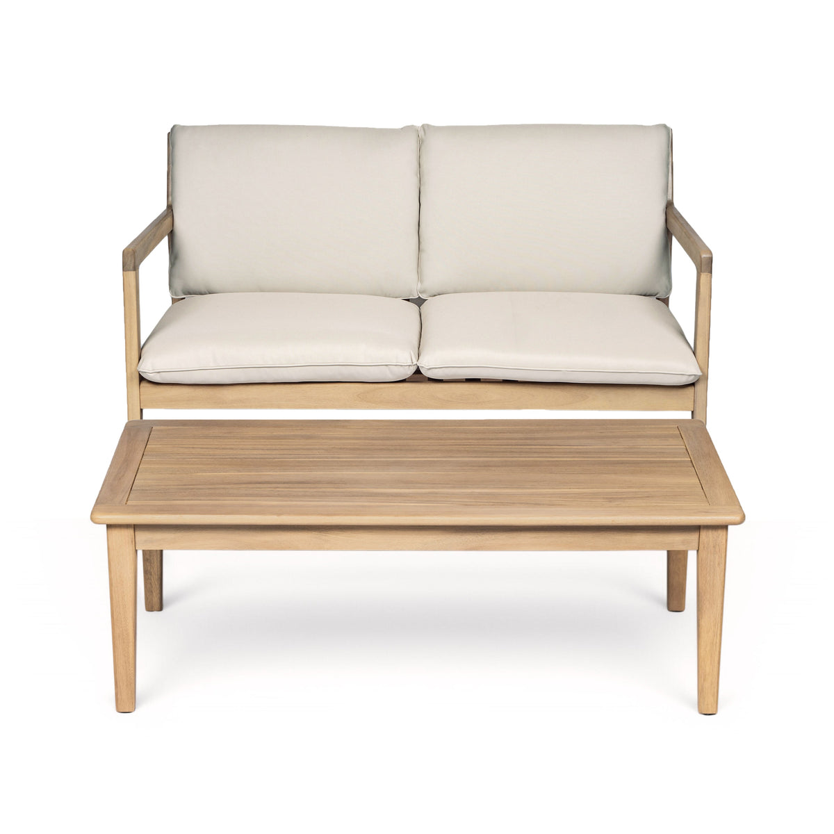 Outdoor Acacia Wood Loveseat with Coffee Table - Light Teak Frame