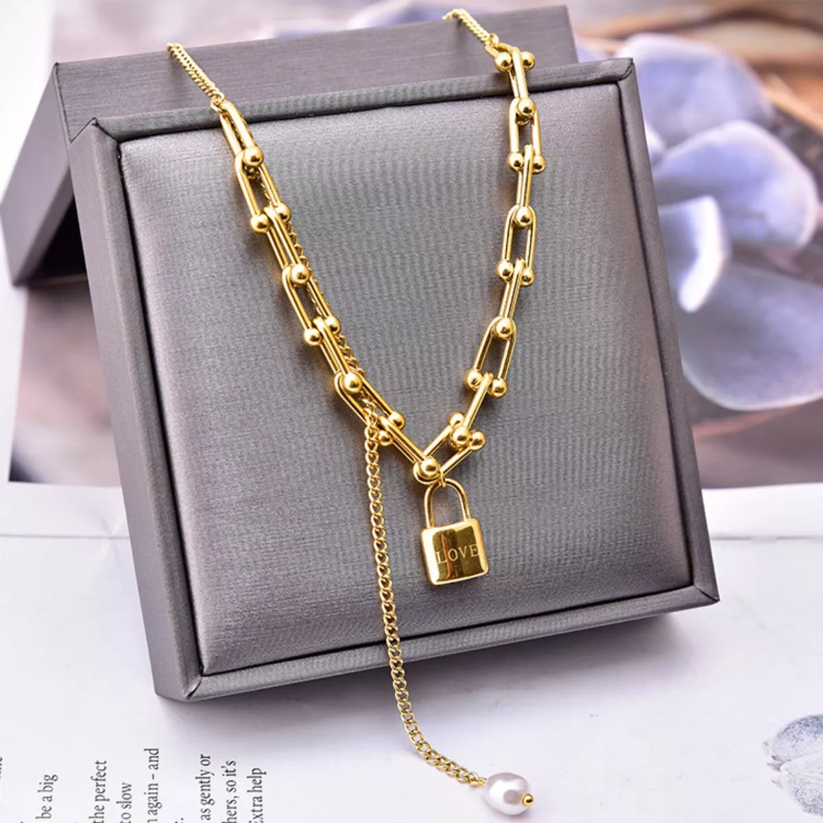 18K Gold-Plated Lock Pendant Necklace