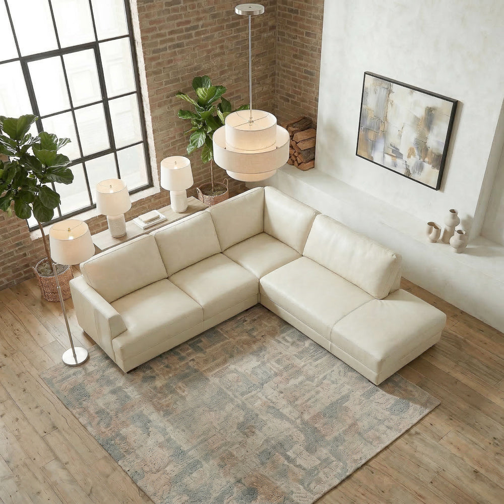 Glander Sectional Sofa with Solid Wood Frame - Cream