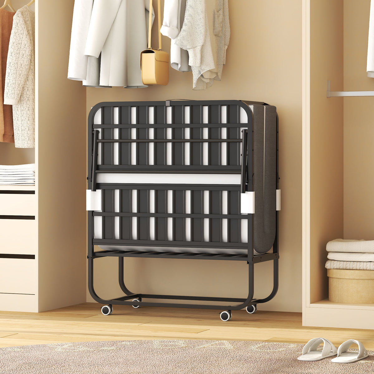 Twin Folding Bed with Adjustable Headboard – Memory Foam, Heavy-Duty Frame, Black