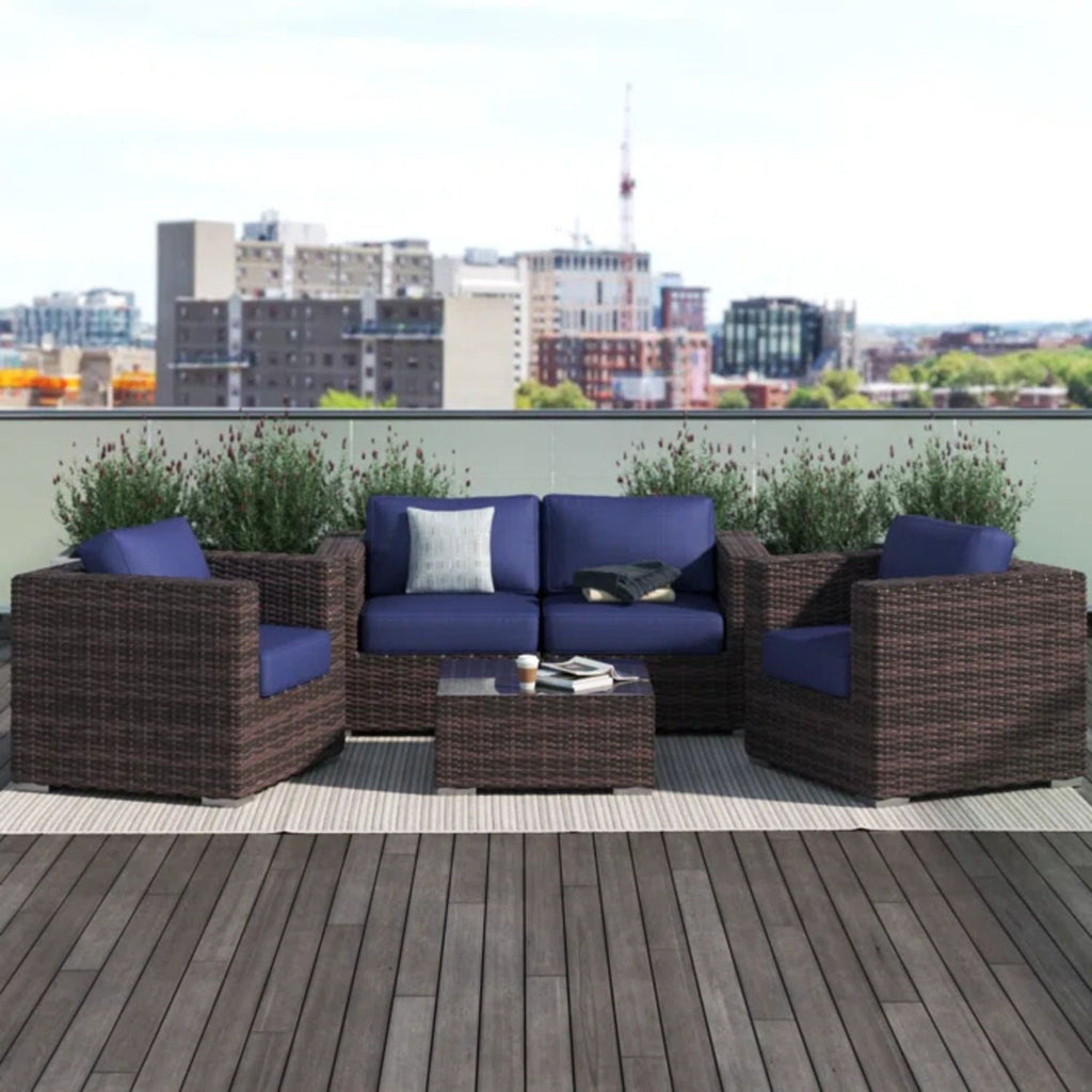Wicker Outdoor Seating Group Set with Cushions and Table - Multiple Colors