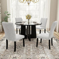 5 Piece Round Dining Table Set with Upholstered Chairs - Black or White