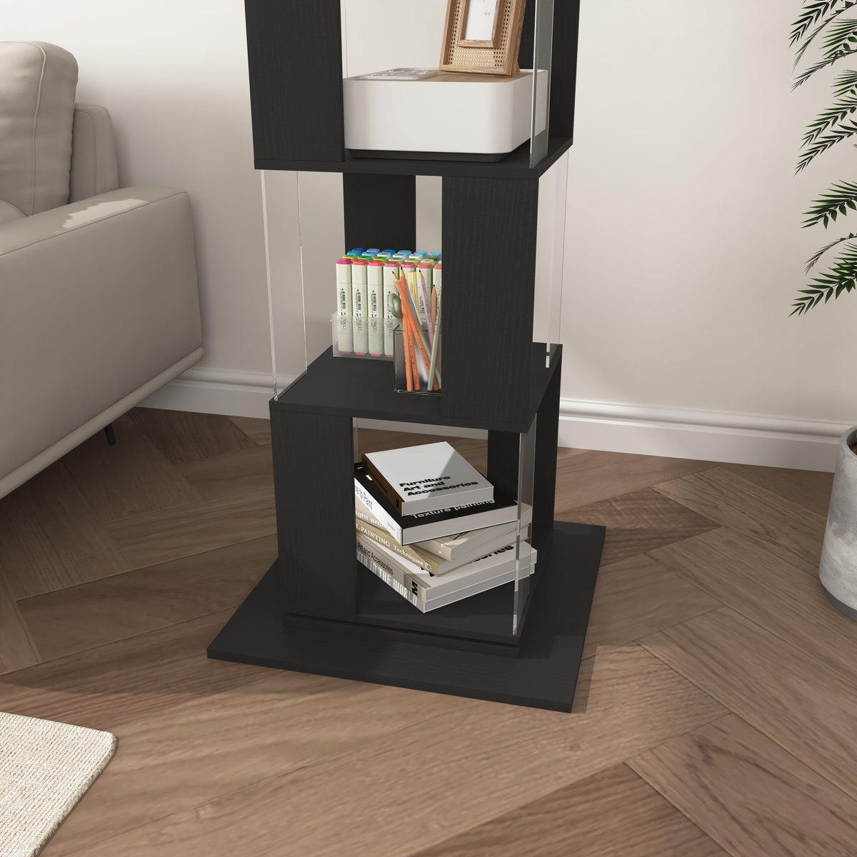 360° Rotating Bookshelf with Acrylic Plate - 5-Tier Display Shelf