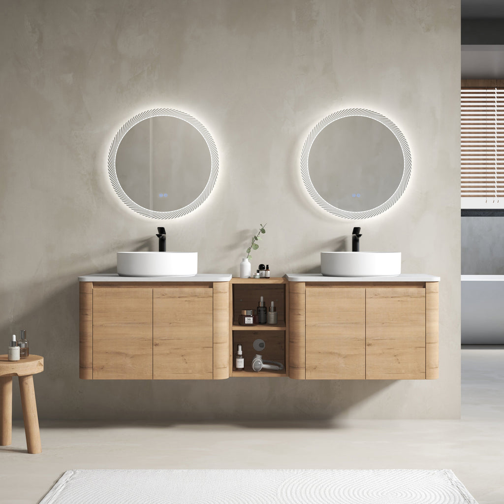72" Wall-Mounted Bathroom Vanity with Ceramic Sink and Soft-Close Doors - White