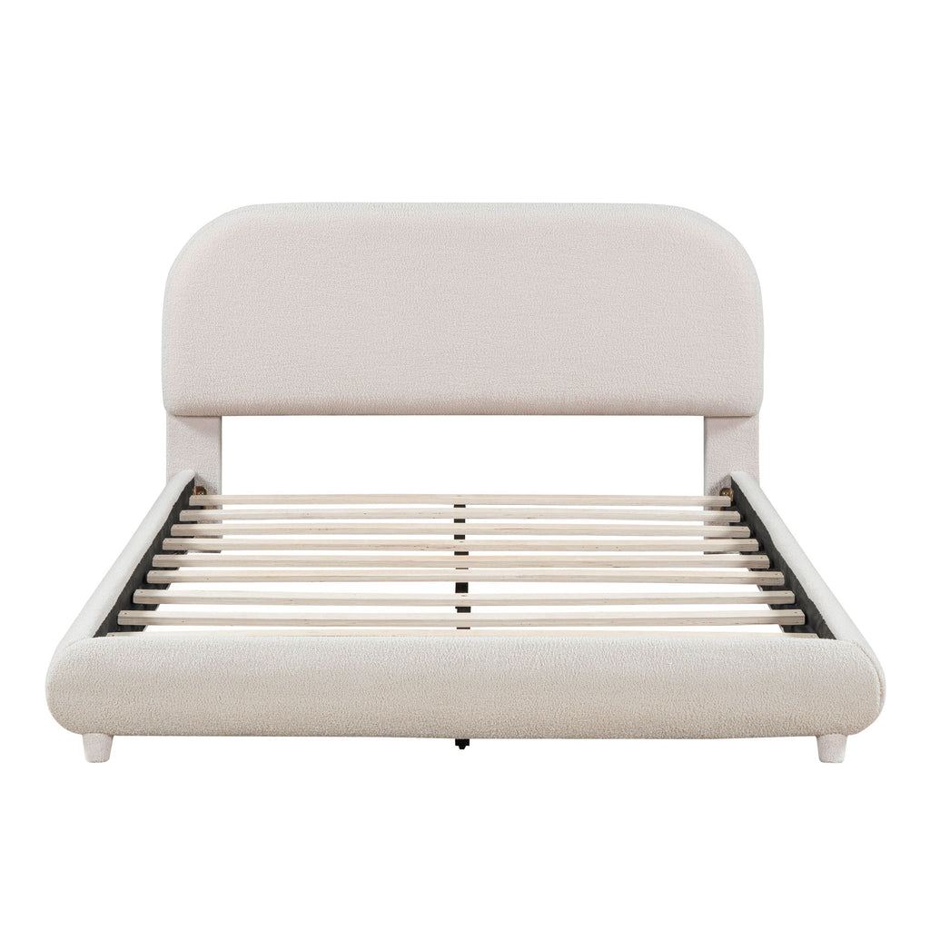 Upholstered Platform Bed with Curve-Shaped Frame - Teddy Fleece - Beige or Dark Gray