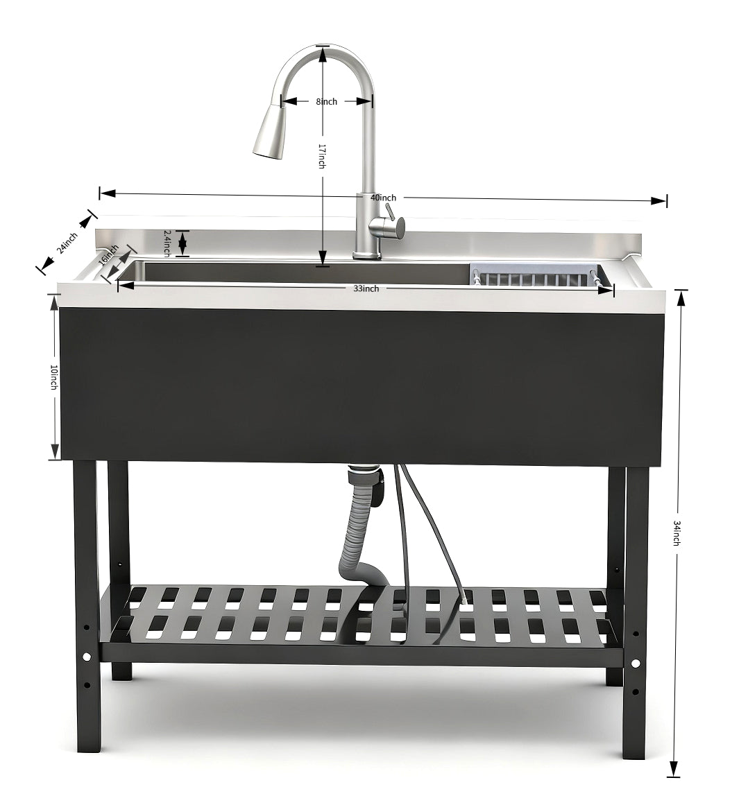 Stainless Steel Utility Sink with Pull-Out Faucet - Silver & Black