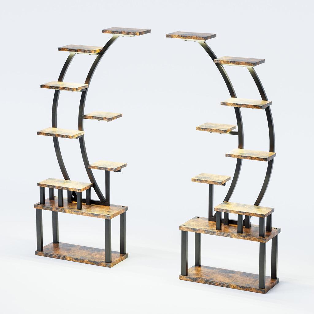 9 Tiered Indoor Plant Stand with 5 Adjustable Grow Lights - Light Brown