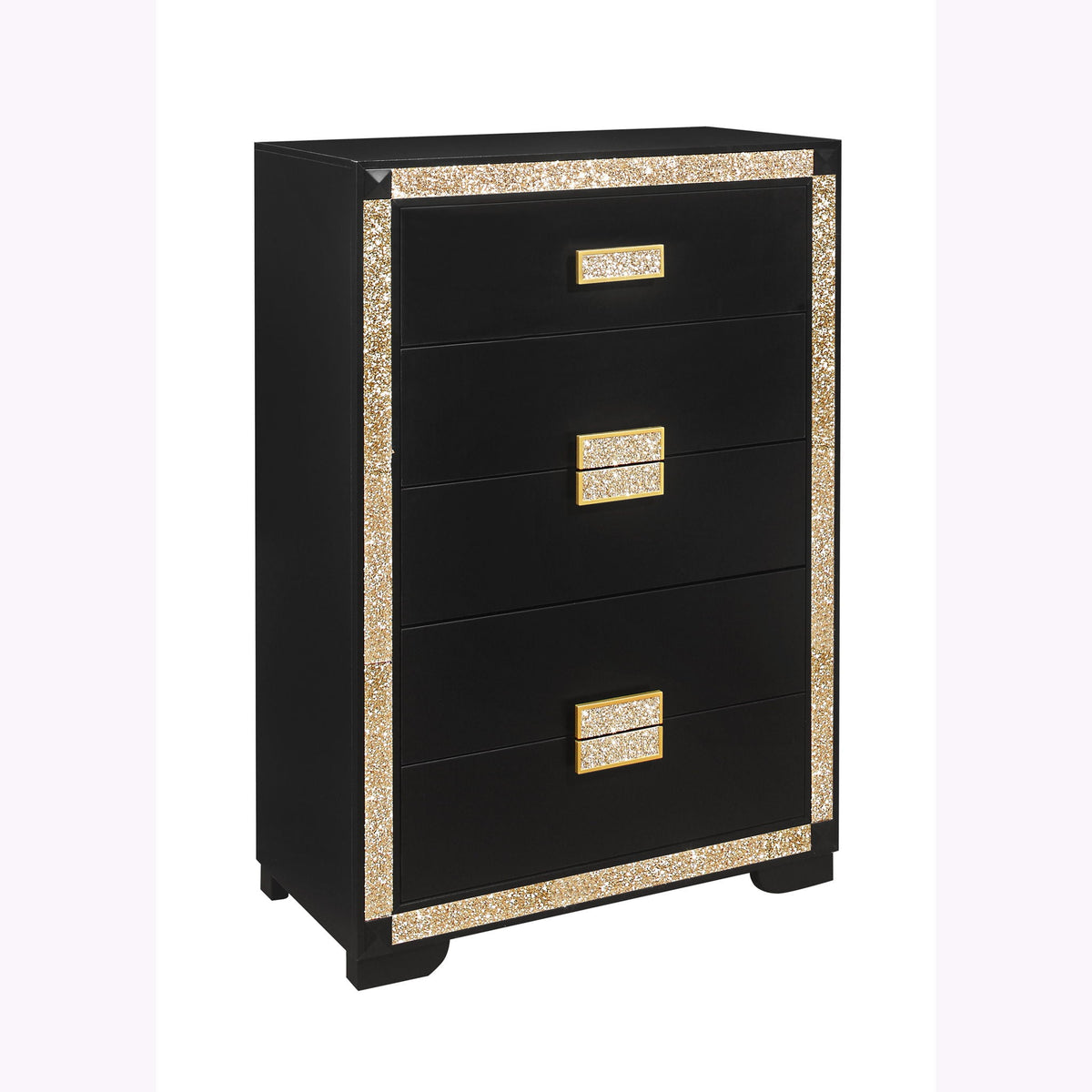 Black 5 Piece Bedroom Set with Glitter Detail and Padded Headboard