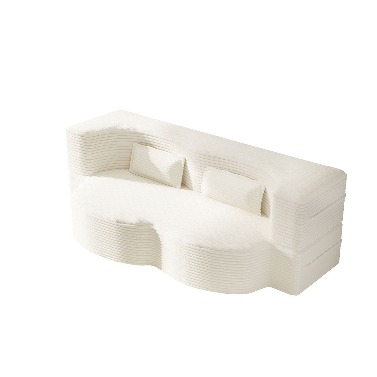 Convertible Floor Sofa with 2 Pillows - Twin Size Corduroy - White or Gray