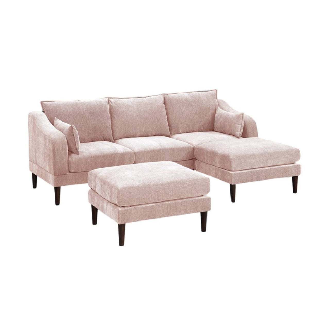 Modular L-Sectional Set with Ottomans - Pink