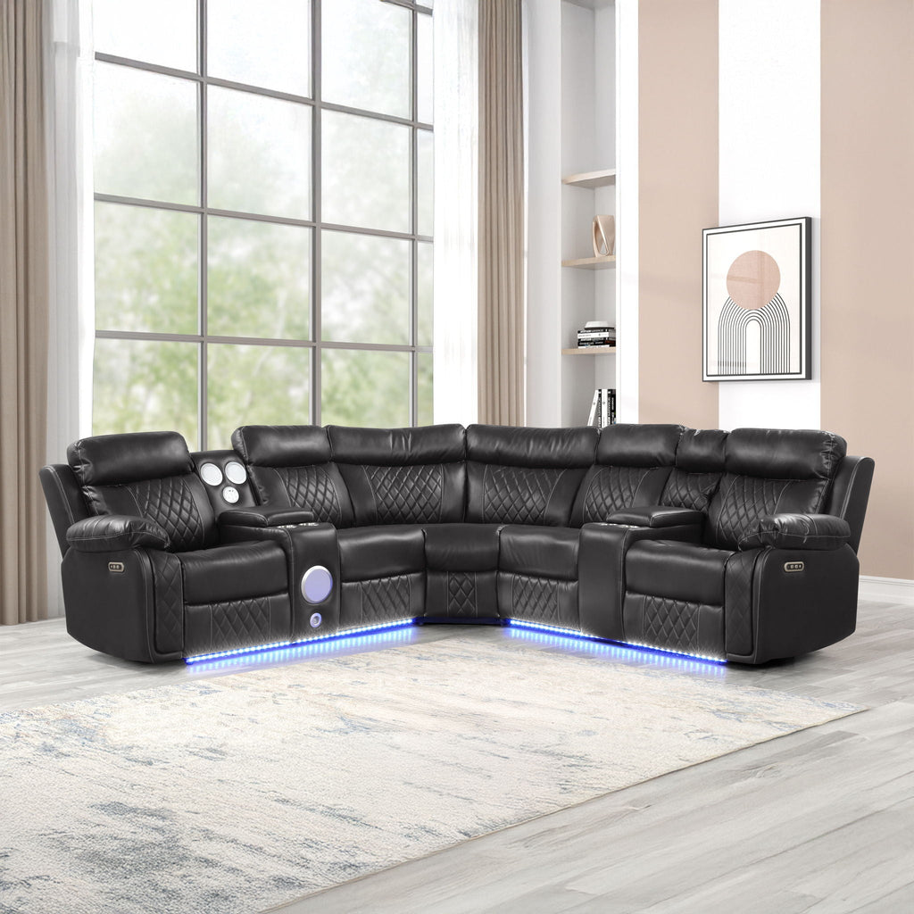 Power Reclining Sectional Sofa with Bluetooth Speakers – Black, Dark Gray, Beige