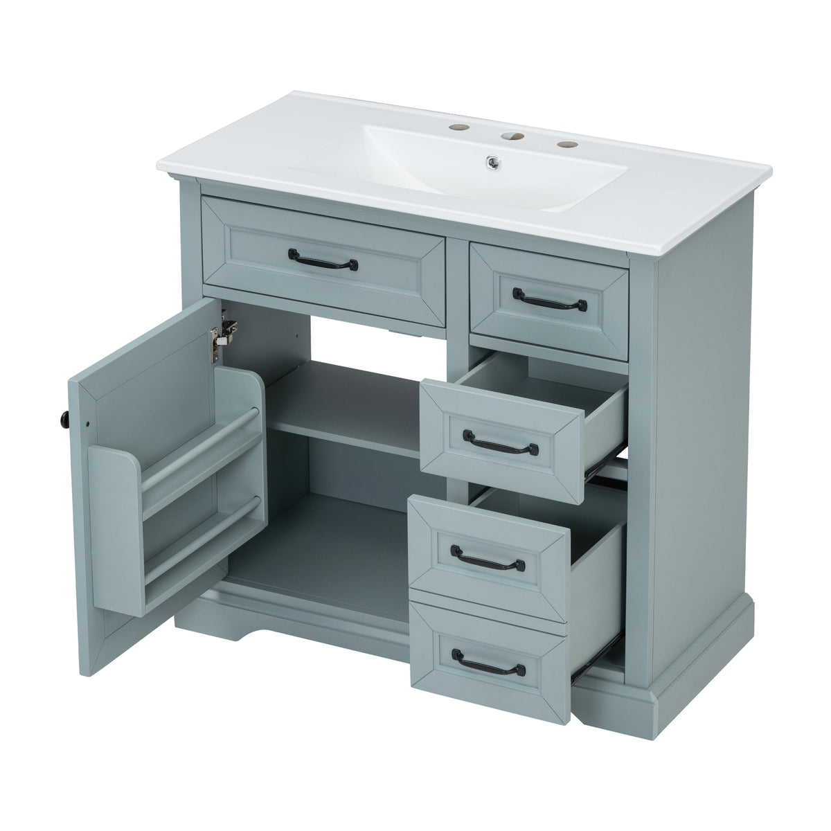 36" Bathroom Vanity with Ceramic Sink and Storage - Grey