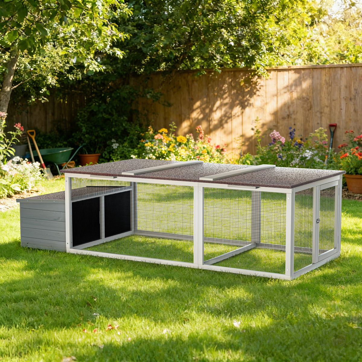 Large Chicken Coop with 20.93 Sq Ft Run - Wooden Outdoor Pen