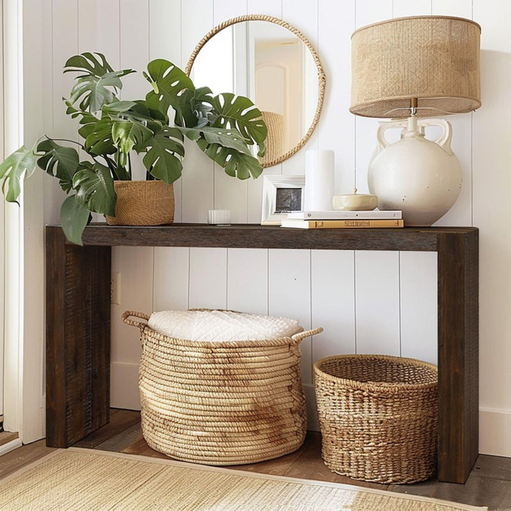 Modern Design Console Table with Solid Wood Construction - Light or Dark Brown