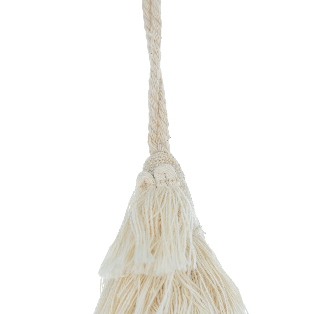 Fringes Embellished Tree Shape Ornament Set of 6 with Cotton Fringe - Natural