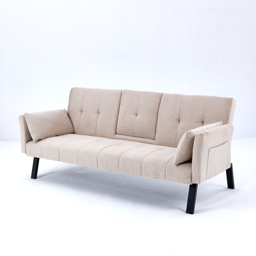 Foldable Sofa Bed with Cup Holder and Solid Wood Frame - Multiple Colors