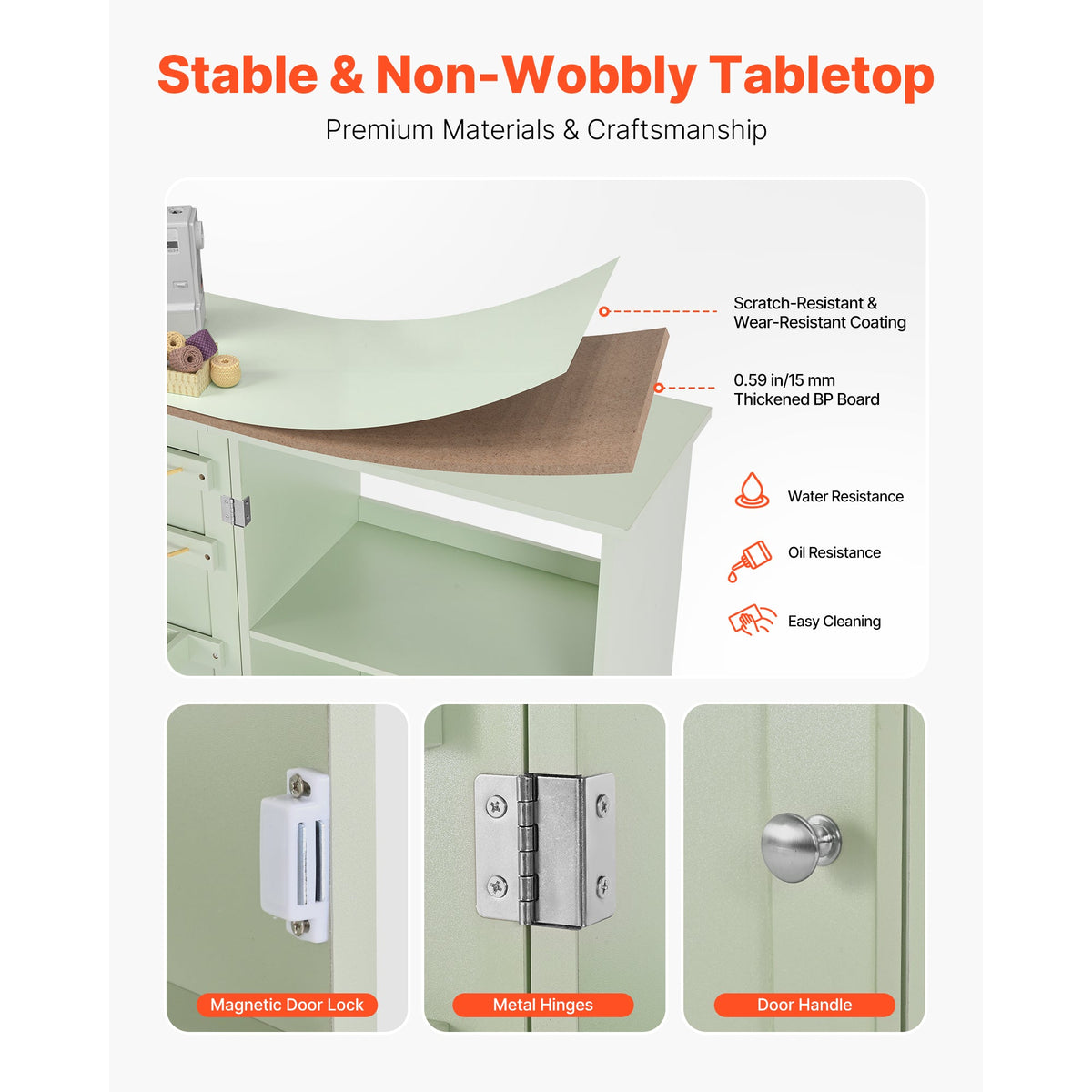 Folding Sewing Table with Compact Storage - Particle Board