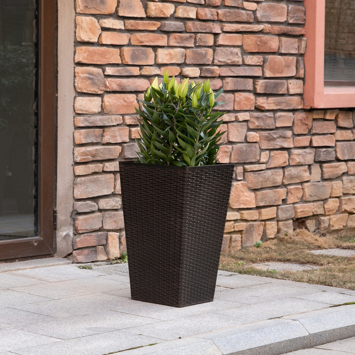 Tall Polypropylene Planter Set with Drainage - Brown or Black