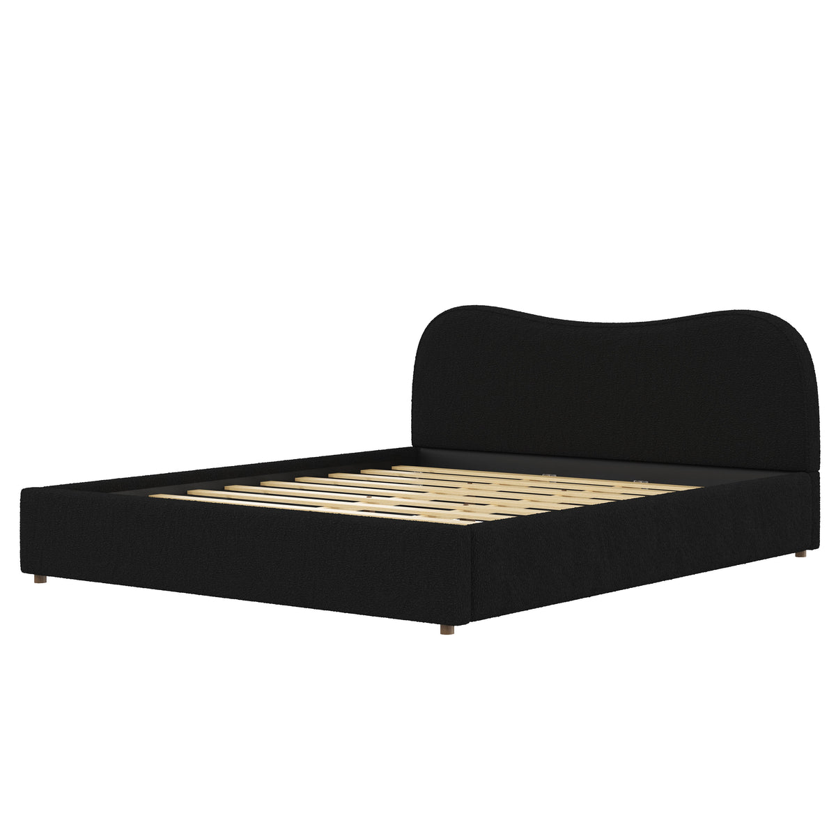 King Size Upholstered Platform Bed with Wooden Slats - Black or White