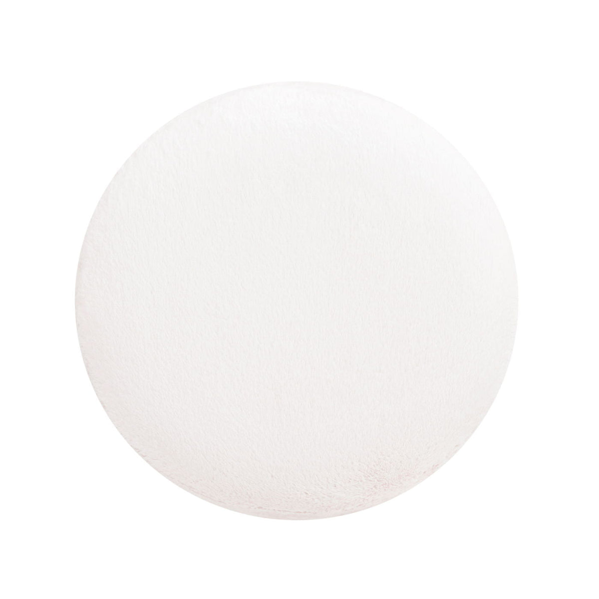 Round Fur Upholstered Pouf Ottoman with Burl Base - White
