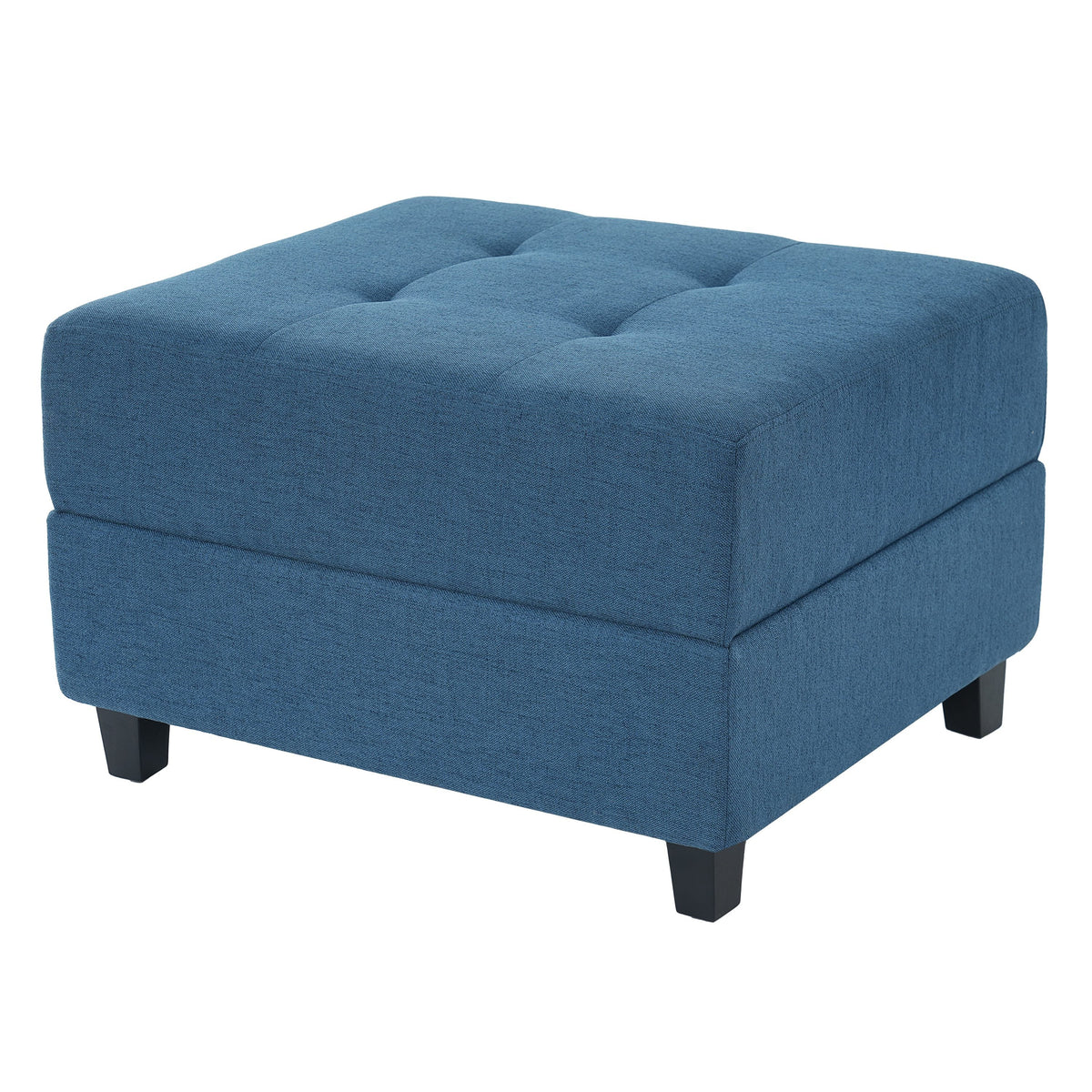 Navy Tufted Ottoman with Classic Button Detailing - Navy Blue