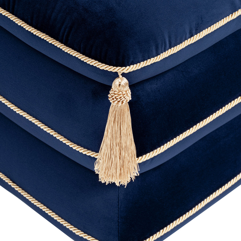 Squared Velvet Ottoman with Bullion Fringe - Green