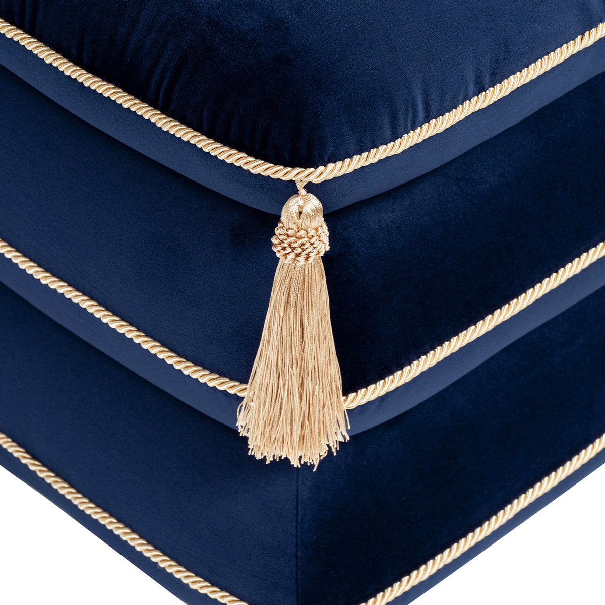 Squared Velvet Ottoman with Bullion Fringe - Green