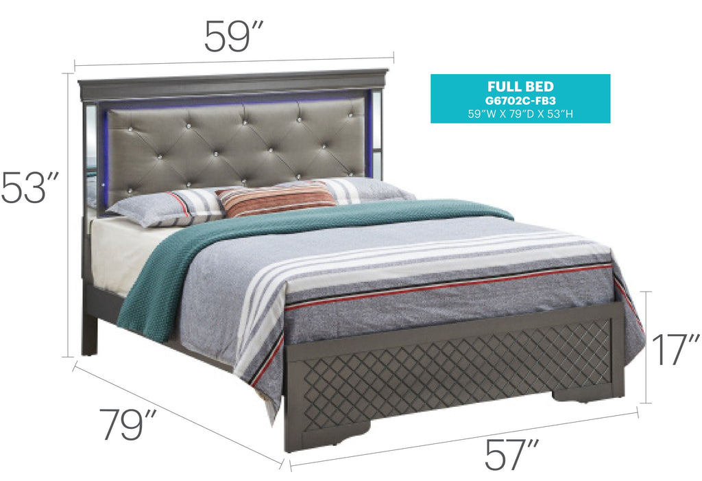 Full Upholstered Bed with LED Headboard Accent - Metallic Black