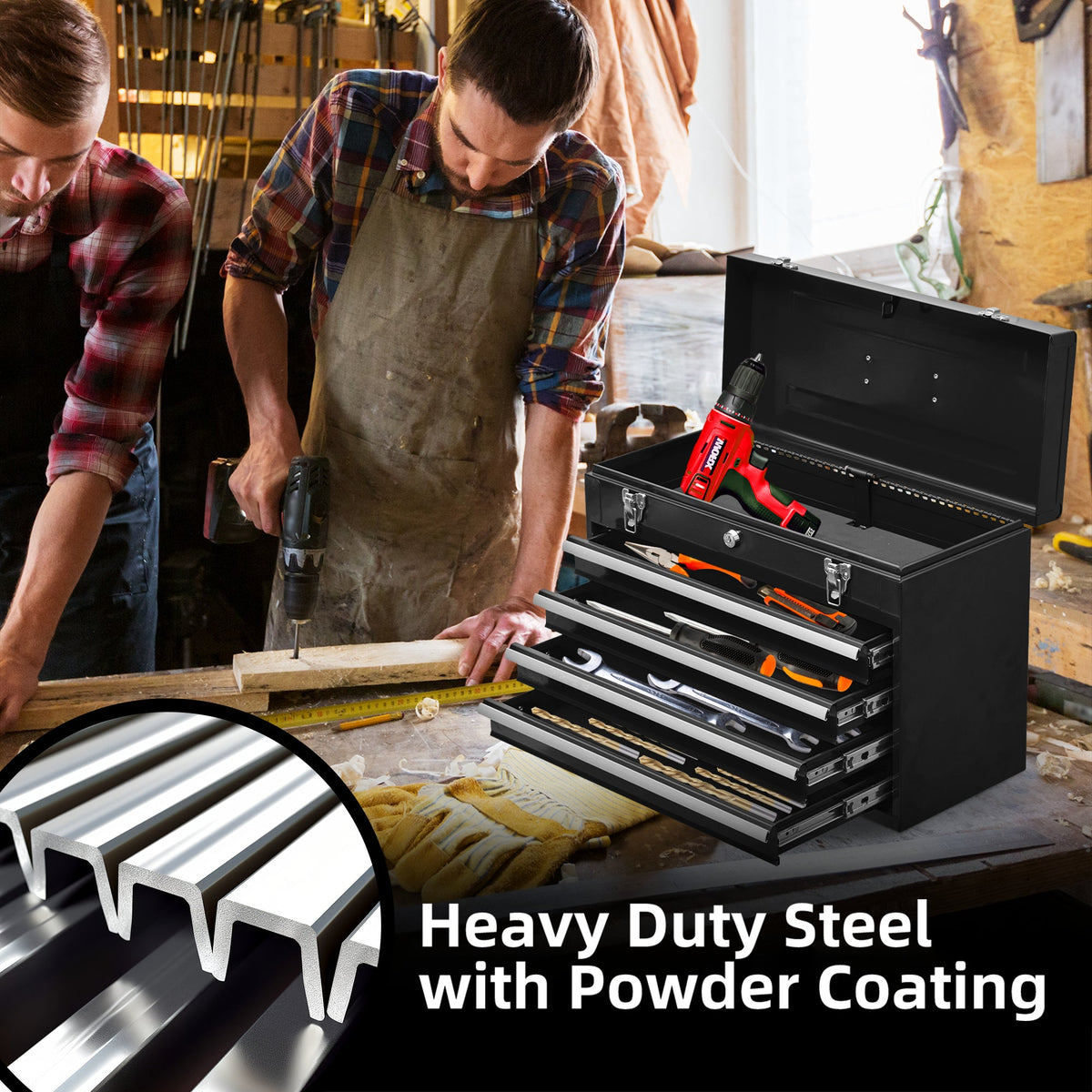 Metal Tool Box with 4 Drawers - Carbon Steel