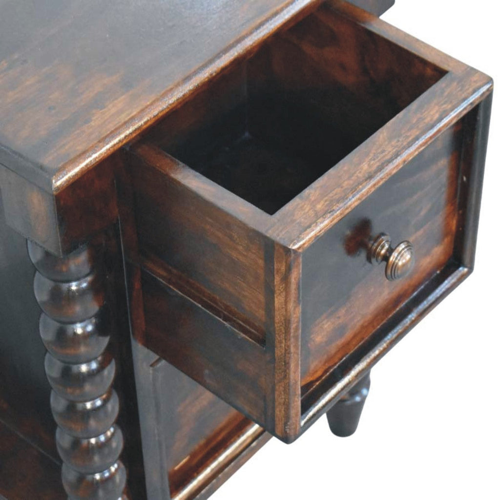 Solid Wood Spindle Duo Bedside Nightstand with Dual Storage - Natural Wood