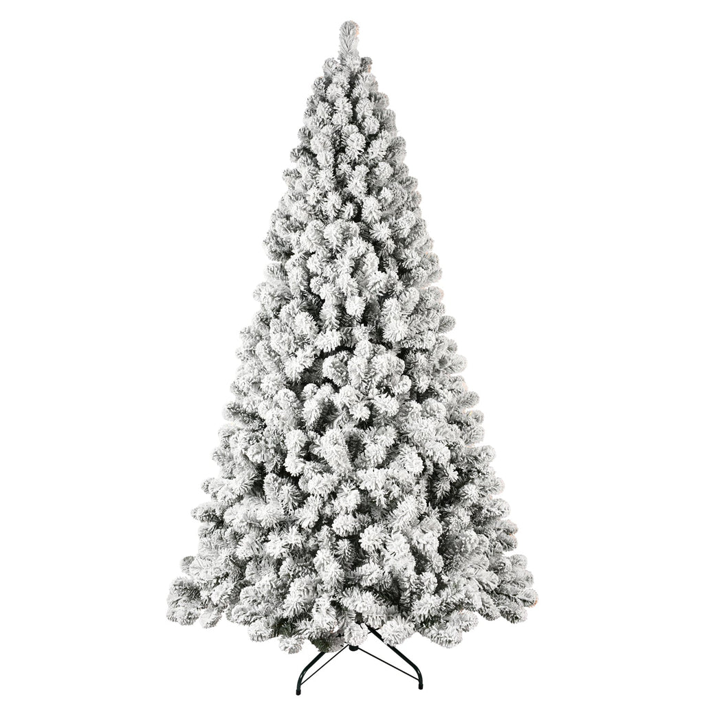 8ft Flocked Pre-Lit Christmas Tree with 500 Warm Lights - PVC