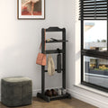 Black Garment Valet Stand with Storage Organizer - Portable Clothes Rack