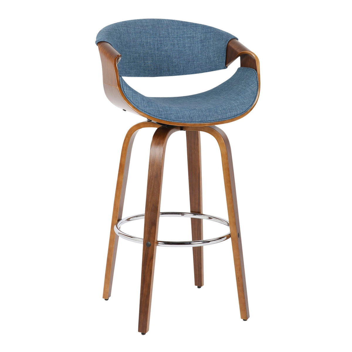 Mid-Century Modern Swivel Barstool Set with Walnut Frame - Multiple Colors