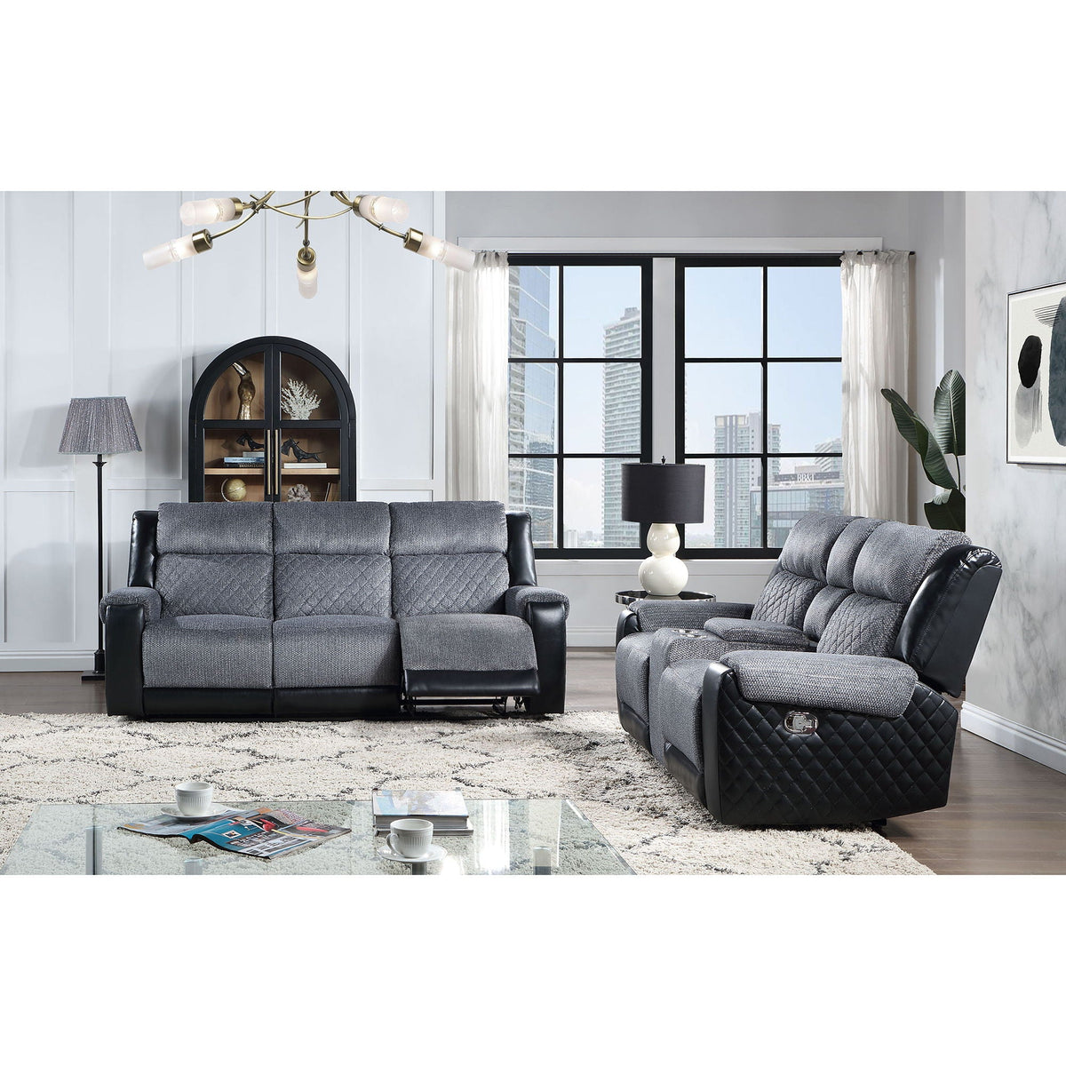 Gray Console Reclining Loveseat with Center Storage - Gray