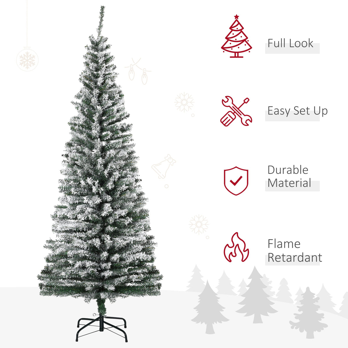 6' Slim Artificial Christmas Tree with Snow-Flocked Finish - White