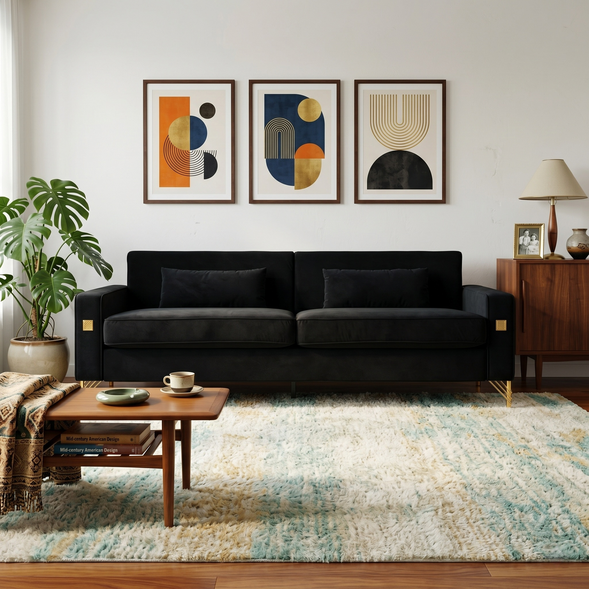 Luxury Velvet Sofa with Plush Cushions - Velvet