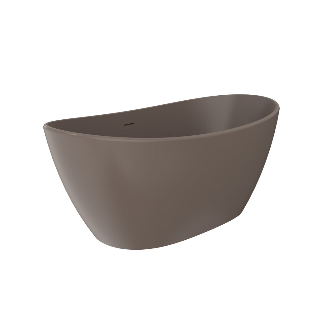 61 Inch Freestanding Solid Surface Soaking Bathtub with Matte Finish - Cream