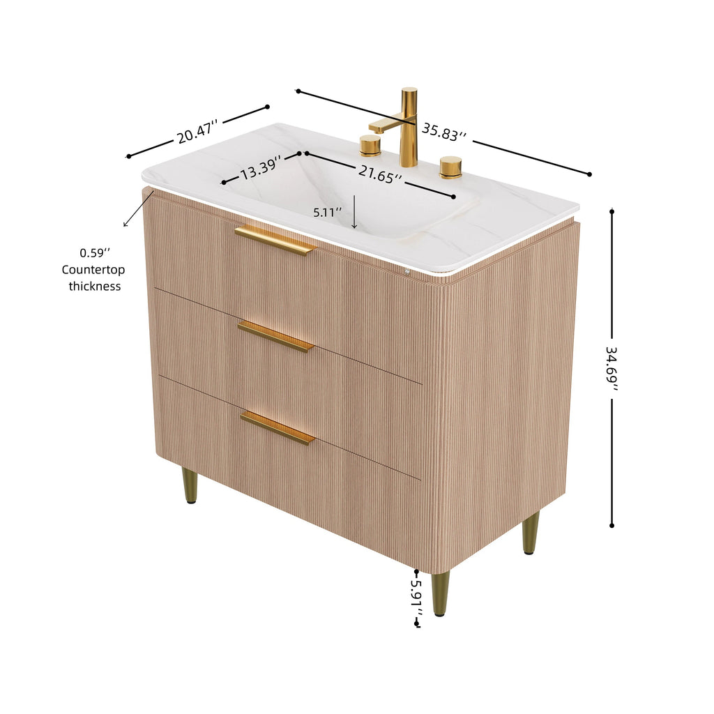 Amara 36'' Bathroom Vanity & Sink with Sintered Stone Basin - Carrara