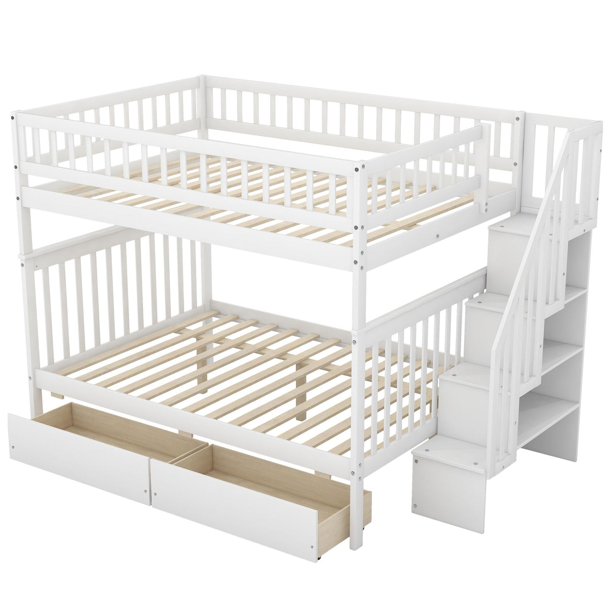Bunk Bed with Staircase and Storage Options - Dark Gray or White