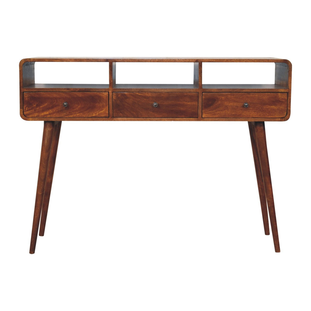 Solid Wood Triple Curved Console Table with Storage - Chestnut