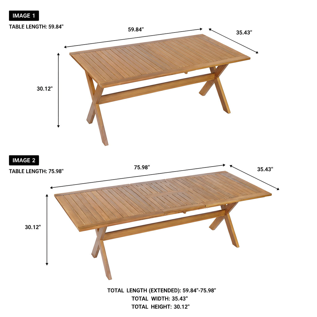Acacia Wood Telescopic Outdoor Dining Table with Adjustable Length - Teak Finish