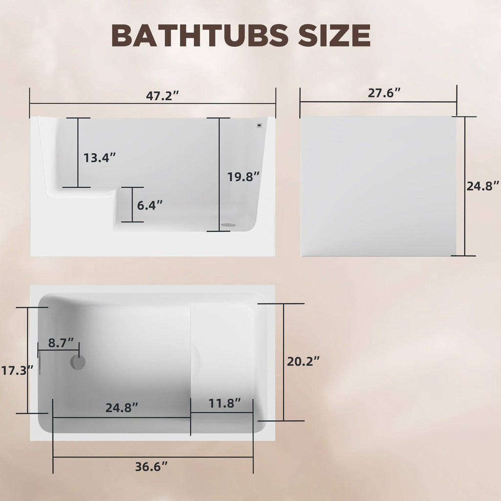 Gloss Freestanding Bathtub with Built-In Seat - White