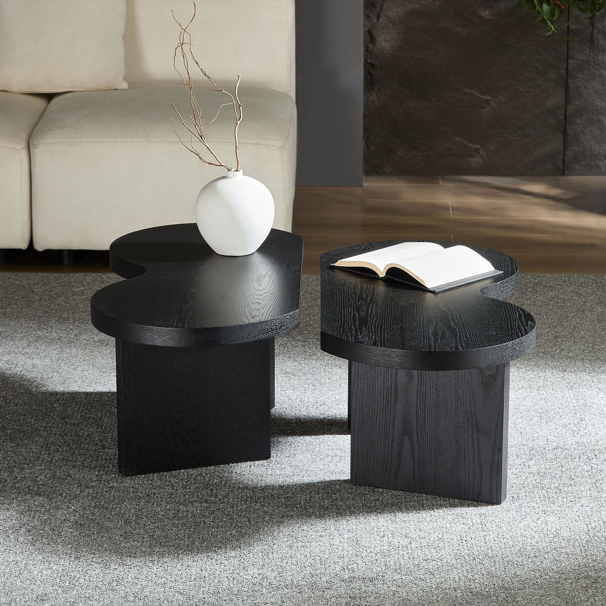 Modern Butterfly MDF Coffee Table with Unique Shape - Black