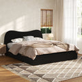 King Size Upholstered Platform Bed with Wooden Slats - Black or White
