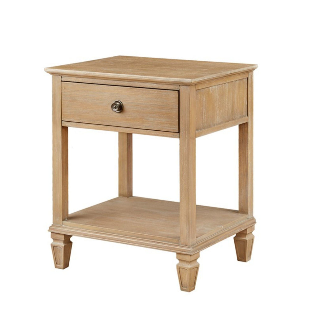 Bedside Table with Drawer and Shelf - Solid Wood Nightstand - Light Brown, Dark Brown, Beige, or Dark Gray