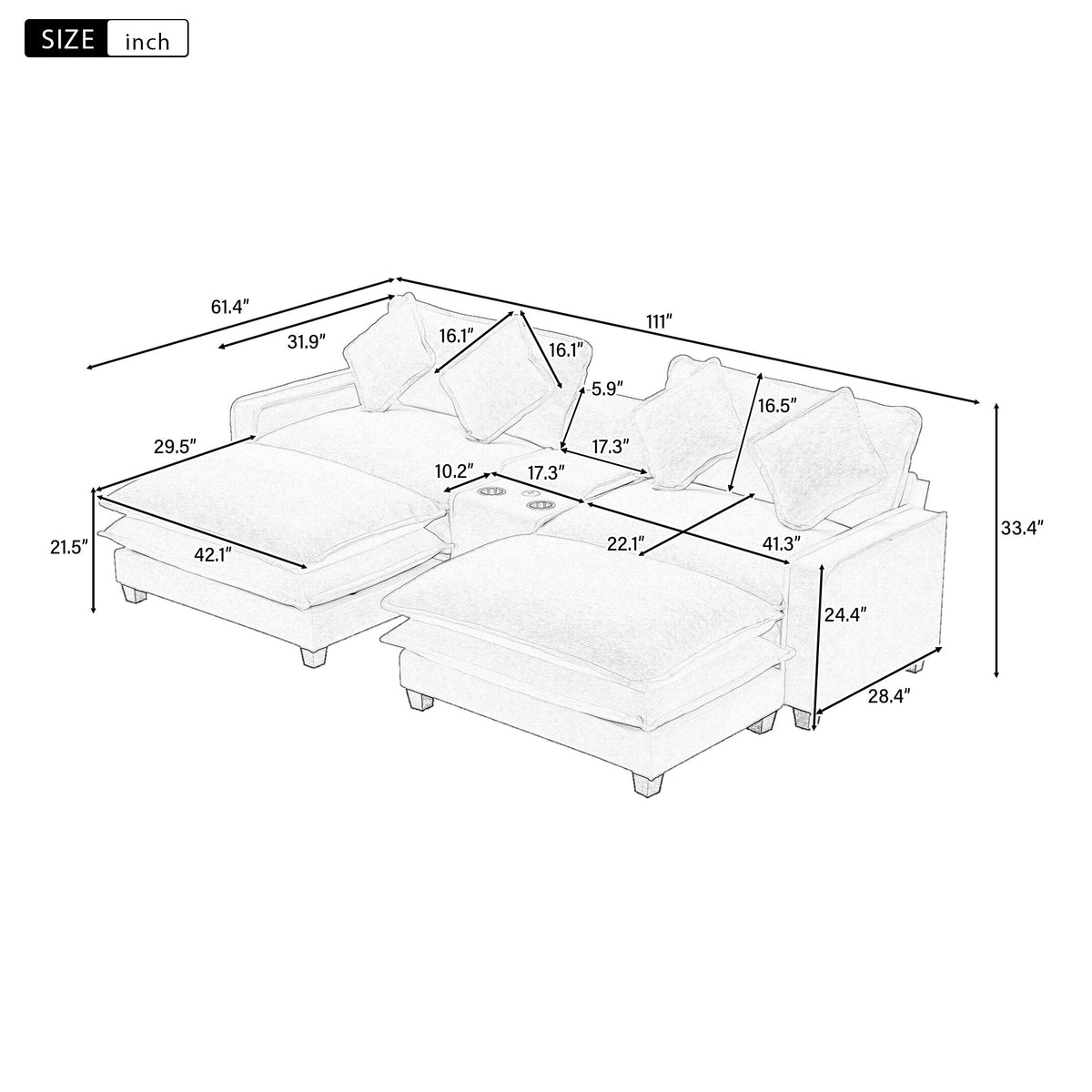 Sectional Sofa With Storage and Removable Ottomans - Gray / Light Blue